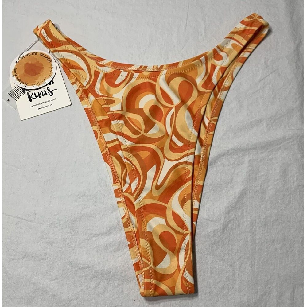Kulani Kinis NWT Women's Minimal Cheeky Bikini Starlite Village Orange Print Med
